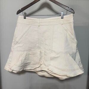 Pilcro White Mini Skirt with Khaki Colored Stitching and Pockets Size 14 Preppy